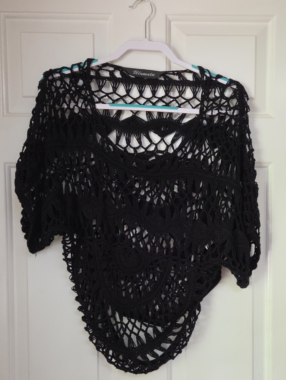 Uluwatee Black Crochet Open-Knit Sweater